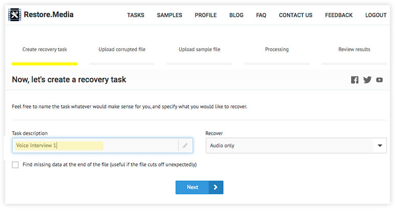 Create a File Recovery Task